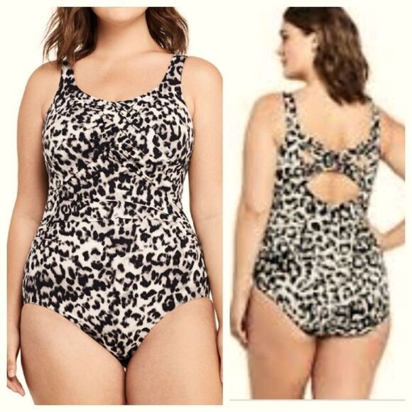 TrimShaper Women's Carmela leopard Underwire crossback one piece swimsuit size 8 - Picture 3 of 16